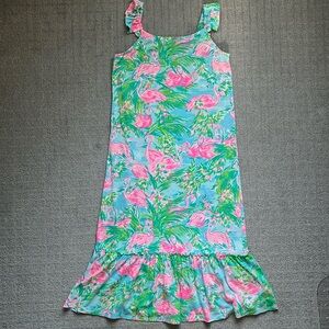 Girls Lilly Pulitzer Tropical Flamingo Print Maxi Dress Size XL 14/16